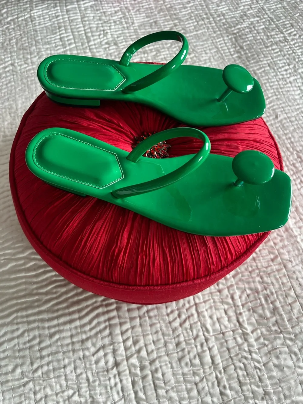 Green Patent sandals